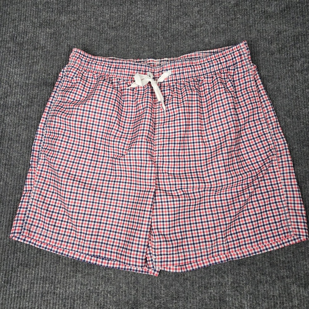 Kanu Surf Mens XXL Swim Trunks Red White Blue Gingham Plaid Mesh Lined 26982